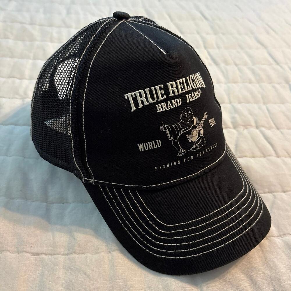 True Religion Buddha World Tour Trucker Hat Black Mesh Back